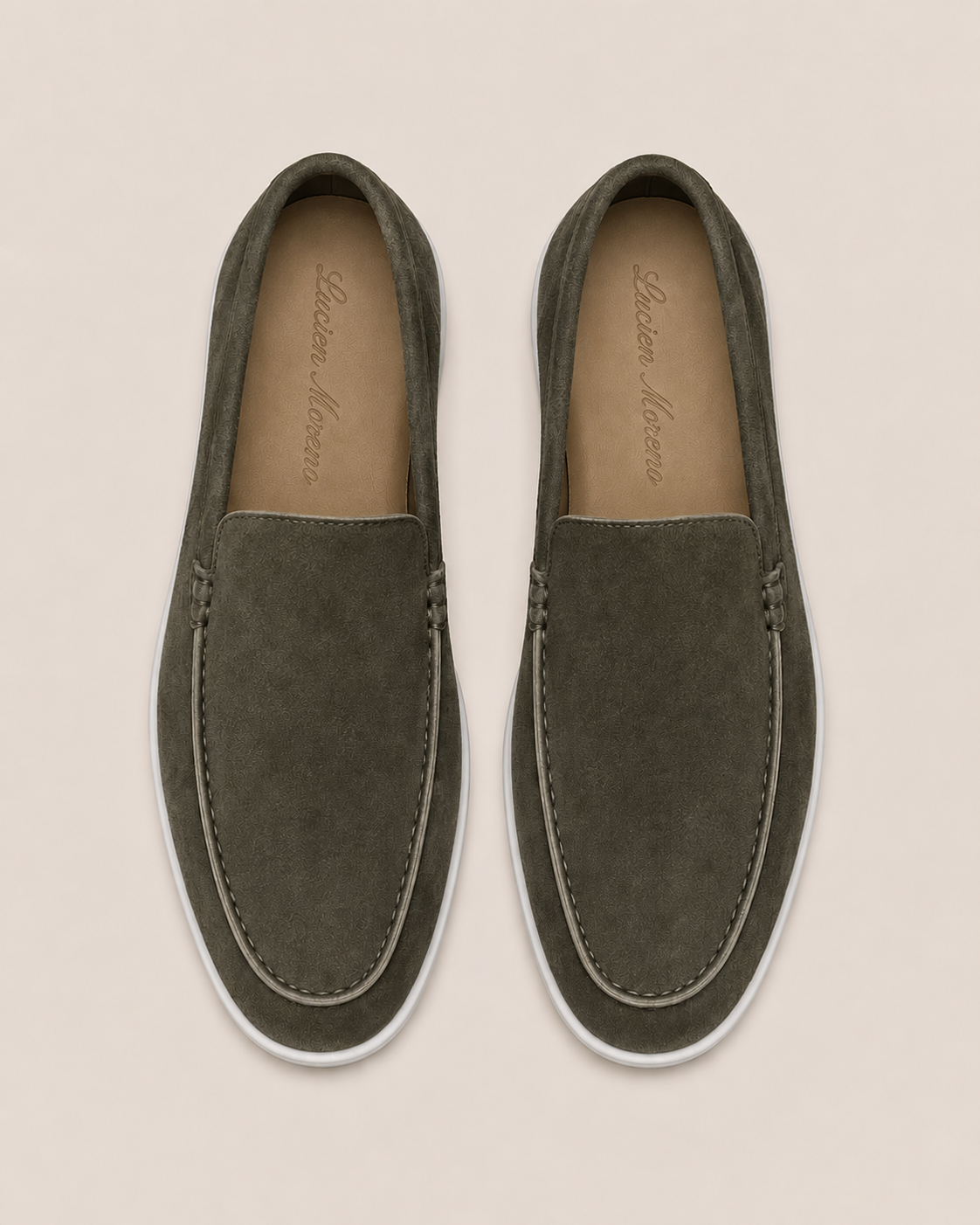 Army Green Cowhide Slip-On Loafers