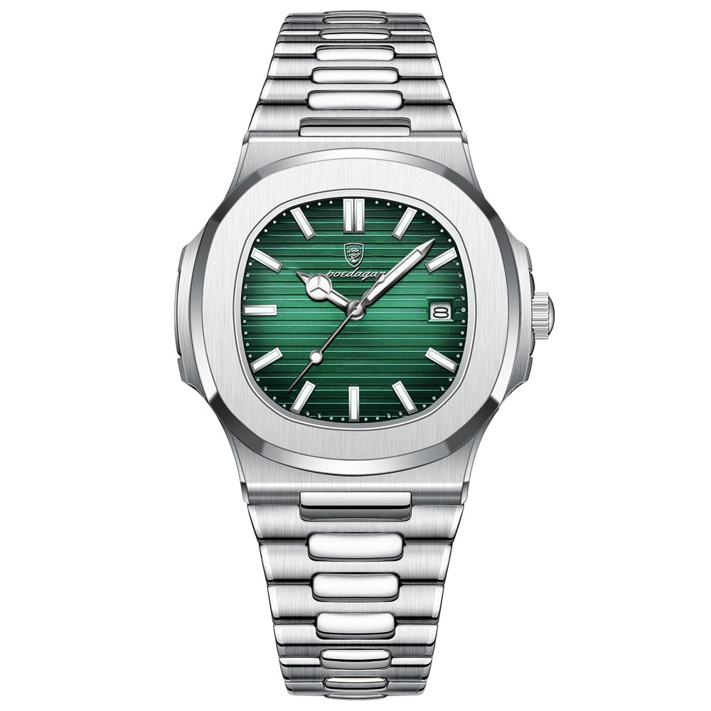 Poedagar Deluxe Zilveren Herenhorloge | Leren Band