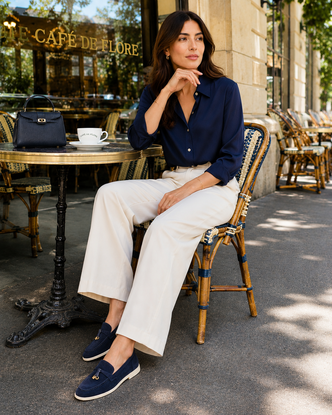 Lady Navy Blue Buckle Loafer