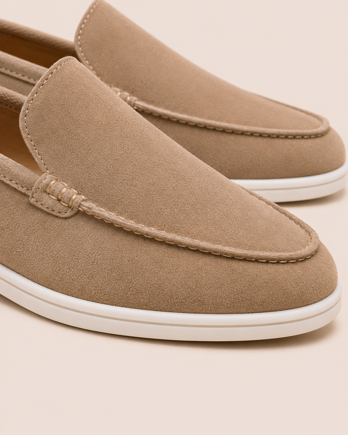 Beige Cowhide Slip-On Loafers