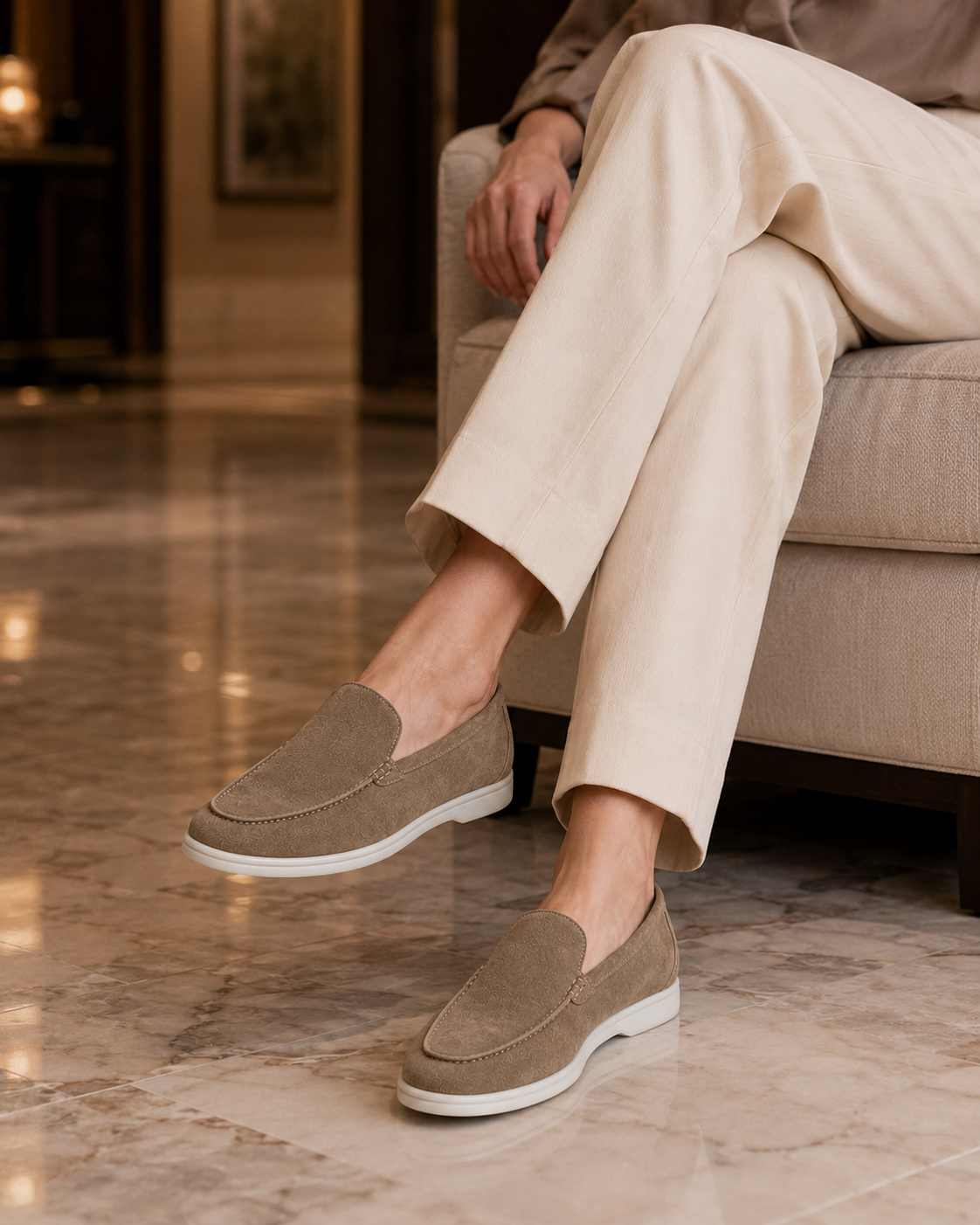 Lady Beige Cowhide Slip-On Loafers